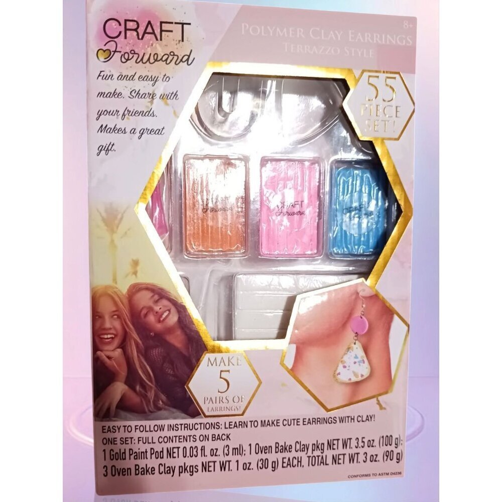 Craft Forward Polymer Clay Earrings Kit  Terrazzo Style  55-Pcs Set 8+ - Picture 3 of 5